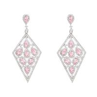 Cubic Zirconia Micro Pave Brass Earring, Rhombus, real gold plated, fashion jewelry & micro pave cubic zirconia & for woman, pink 