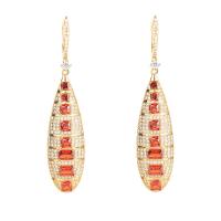 Befestiger Zirkonia Messing Ohrring, vergoldet, Modeschmuck & Micro pave Zirkonia & für Frau, rot, 61x12mm, verkauft von Paar