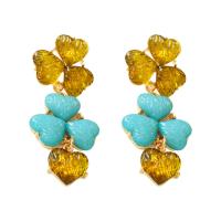 Resin Zinc Alloy Earring, with Resin, gold color plated, fashion jewelry & for woman 