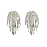 Moda flecos pendientes, aleación de zinc, Joyería & micro arcilla de zirconia cúbica & para mujer & con diamantes de imitación, plateado, 84x37mm, Vendido por Par