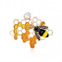 Enamel Brooch, Zinc Alloy, with Plastic Pearl, Bee, gold color plated, fashion jewelry & for woman & with rhinestone, multi-colored 