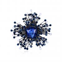 Broche de diamantes de imitación de la aleación de Zinc, con diamantes de imitación con resina, chapado en color de plata antigua, Joyería & para mujer & con diamantes de imitación, azul, 58x58mm, Vendido por UD