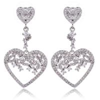 Cubic Zirconia Micro Pave Brass Earring, Heart, plated, micro pave cubic zirconia & for woman 