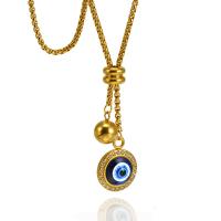 Collier Evil Eye bijoux, Acier titane, avec résine, Mauvais œil, Plaqué d'or 18K, unisexe & pavé de micro zircon & émail Environ 30 pouce, Vendu par PC