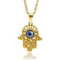 Collier Evil Eye bijoux, Acier titane, avec résine, avec 2inch chaînes de rallonge, Mal Hamsa yeux, Placage ionique sous vide, Chaîne transversale & pour femme & émail & creux, plus de couleurs à choisir Environ 17.7 pouce, Vendu par PC