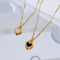 Collar de la joyería de titanio, Partículas de acero, con Nácar, con 2inch extender cadena, Corazón, chapado en oro real, cadena oval & para mujer, longitud:aproximado 15.7 Inch, Vendido por UD