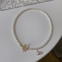 Collier de chaîne en laiton de perles d'eau douce, perle d'eau douce cultivée, avec Alliage de cuivre, bijoux de mode & pour femme, blanc Environ 40 cm, Vendu par PC