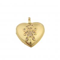 Brass Locket Pendants, Heart, gold color plated, fashion jewelry & DIY & micro pave cubic zirconia & for woman, golden Approx 3mm 