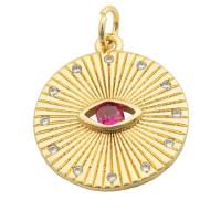 Mode Evil Eye Pendentif, laiton, Rond, Placage de couleur d'or, bijoux de mode & DIY & motif de mauvais œil & pavé de micro zircon & pour femme, deux couleurs différentes Environ 5mm, Vendu par kg