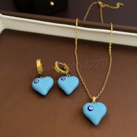 Titanium Steel Jewelry Set, fashion jewelry & for woman & enamel, blue Approx 50 cm 