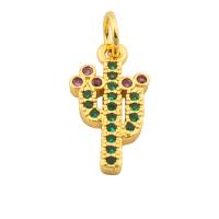 Befestigter Zirkonia Messing Anhänger, Opuntia Stricta, goldfarben plattiert, Modeschmuck & Micro pave Zirkonia & für Frau, zwei verschiedenfarbige, 15x8x2mm, verkauft von PC