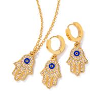 Evil Eye Jewelry Set, 304 Stainless Steel, with 2.17inch extender chain, Vacuum Ion Plating & micro pave cubic zirconia & for woman, golden, 37.7*15.1mm,24.1mm Approx 16.73 Inch 