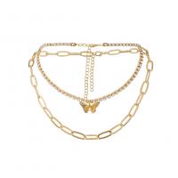 Collier de mode Multi couche, alliage de zinc, avec 1.97inch chaînes de rallonge, papillon, Placage de couleur d'or, Double couche & pour femme & avec strass, doré Environ 15.75 pouce, Environ 11.81 pouce, Vendu par fixé