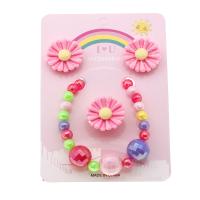 Sistemas del regalo de la joyería, Plástico, Pendiente de stud & anillo de dedo & pulsera, Flor, para  los niños, multicolor, Vendido por Set