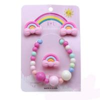 Sistemas del regalo de la joyería, Plástico, Pendiente de stud & anillo de dedo & pulsera, Arco de iris, para  los niños, multicolor, Vendido por Set