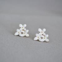 Brass Stud Earring, Flower, gold color plated, fashion jewelry & for woman & enamel, white, 15mm 