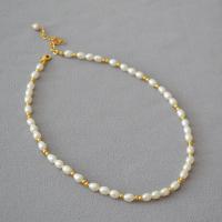 Collier de chaîne en laiton de perles d'eau douce, avec perle d'eau douce cultivée, avec 5CM chaînes de rallonge, Placage de couleur d'or, bijoux de mode & pour femme, blanc Environ 35 cm, Vendu par PC