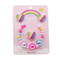 Sistemas del regalo de la joyería, Plástico, Pendiente de stud & anillo de dedo & pulsera, Corazón, para  los niños, multicolor, Vendido por Set