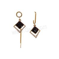 Boucles d'oreilles asymétriques, laiton, Losange, Plaqué d'or, bijoux de mode & pavé de micro zircon & pour femme, noire  Vendu par paire