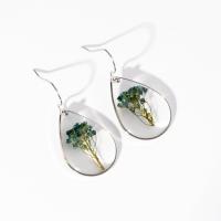 Resin Drop Earring, with Dried Flower, Teardrop, plated & for woman & epoxy gel 