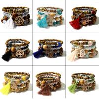 Wrap Bracelets, Wood, with Zinc Alloy & Acrylic, Tree, plated, multilayer & Bohemian style & Unisex Inner Approx 55mm 