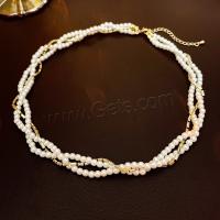 Collier de perles en plastique, laiton, avec perle de plastique, bijoux de mode & multicouche & pavé de micro zircon & pour femme, blanc Environ 46.5 cm, Vendu par PC