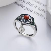 Anillo de Plata Ley, Plata de ley 925, con Yunnan Red Agate, Acabado antiguo, Joyería & para mujer & pegamento de gota, 14mm, Vendido por UD