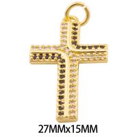 Colgante de Micro Pavé de Zirconía Cúbica, metal, Cruces, color del oro de la alta calidad chapado, Bricolaje & micro arcilla de zirconia cúbica, 27x15x3mm, agujero:aproximado 3mm, Vendido por UD