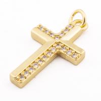 Colgante de Micro Pavé de Zirconía Cúbica, metal, Cruces, color del oro de la alta calidad chapado, Bricolaje & micro arcilla de zirconia cúbica, 28x19x3mm, agujero:aproximado 3mm, Vendido por UD