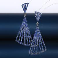 Befestiger Zirkonia Messing Ohrring, vergoldet, Modeschmuck & Micro pave Zirkonia & für Frau, blau, 48x20mm, verkauft von Paar