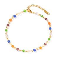 Stainless Steel Anklets Jewelry, 304 Stainless Steel, with Glass Beads, with 3.5cm extender chain, plated, fashion jewelry, golden, 4mm cm 