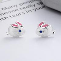 Sterling Silver Stud Earring, Argent sterling 925, lapin, Placage de couleur argent brillant, bijoux de mode & pour femme & autocollant époxyde, 9mm, Vendu par paire