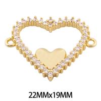 Cubic Zirconia Micro Pave Brass Connector, Heart, high quality gold color plated, DIY & micro pave cubic zirconia Approx 1mm 