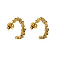 Stainless Steel Stud Earring, 304 Stainless Steel, 18K gold plated, fashion jewelry & for woman & with rhinestone, golden 