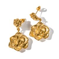 Stainless Steel Drop Earring, 304 Stainless Steel, Rose, 18K gold plated, fashion jewelry & for woman, golden 