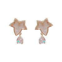 Cubic Zirconia Micro Pave Brass Earring, Copper Alloy, Star, gold color plated, fashion jewelry & micro pave cubic zirconia & for woman & enamel, mixed colors 