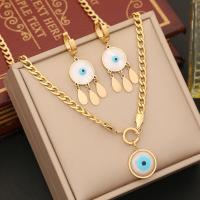 Evil Eye Ensemble de bijoux, Acier inoxydable 304, avec coquille de résine, Mauvais œil, Placage de couleur d'or, styles différents pour le choix & pour femme & émail, Vendu par PC