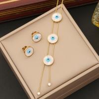 Evil Eye Jewelry Set, 304 Stainless Steel, with Resin Shell, gold color plated, snake chain & for woman & enamel 