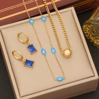 Evil Eye Jewelry Set, 304 Stainless Steel, gold color plated & micro pave cubic zirconia & for woman & enamel 