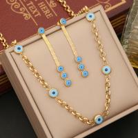 Evil Eye Jewelry Set, 304 Stainless Steel, gold color plated, oval chain & for woman & enamel 