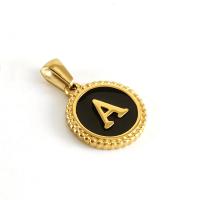 Pendentifs en titane, Acier titane, Rond, Plaqué d'or 18K, DIY & modèles différents pour le choix & avec le motif de lettre & émail Vendu par PC