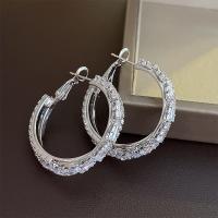 Cubic Zirconia Micro Pave Brass Earring, fashion jewelry & micro pave cubic zirconia & for woman & with rhinestone, silver color 