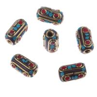 Brass Spacer Beads, with Clay, Column, gold color plated, vintage & DIY, mixed colors 