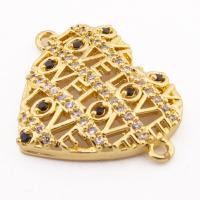 Cubic Zirconia Micro Pave Brass Connector, Heart, high quality gold color plated, DIY & micro pave cubic zirconia Approx 1mm 