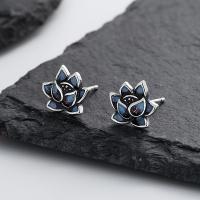 Sterling Silver Stud Earring, Argent sterling 925, Lotus, Finition antique, bijoux de mode & pour femme, 10mm, Vendu par paire