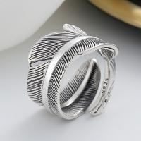 Bague en argent , Argent sterling 925, forme de plume, Finition antique, bijoux de mode & unisexe, 14mm, Vendu par PC