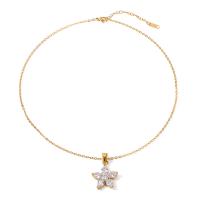 Cubic Zirconia Stainless Steel Necklace, 304 Stainless Steel, with 2.17inch extender chain, petals, 18K gold plated, fashion jewelry & micro pave cubic zirconia & for woman, golden, 33.4mm Approx 17.72 Inch 