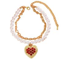 Collier de mode Multi couche, alliage de zinc, avec perle de plastique, avec 8CM chaînes de rallonge, coeur, Placage de couleur d'or, bijoux de mode & pour femme & avec strass, couleurs mélangées Environ 17 cm, Vendu par PC