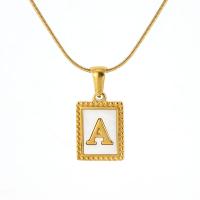 Collier de coquillages, Acier titane, avec coquille blanche, rectangle, Plaqué d'or 18K, chaîne serpent & modèles différents pour le choix & avec le motif de lettre & pour femme Environ 17.7 pouce, Vendu par PC