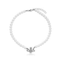 ensembles de bijoux de mode en alliage zinc, alliage de zinc, avec perle de plastique, avec 7cm chaînes de rallonge, pour femme & avec strass, blanc Environ 38 cm, Environ 18 cm, Vendu par PC